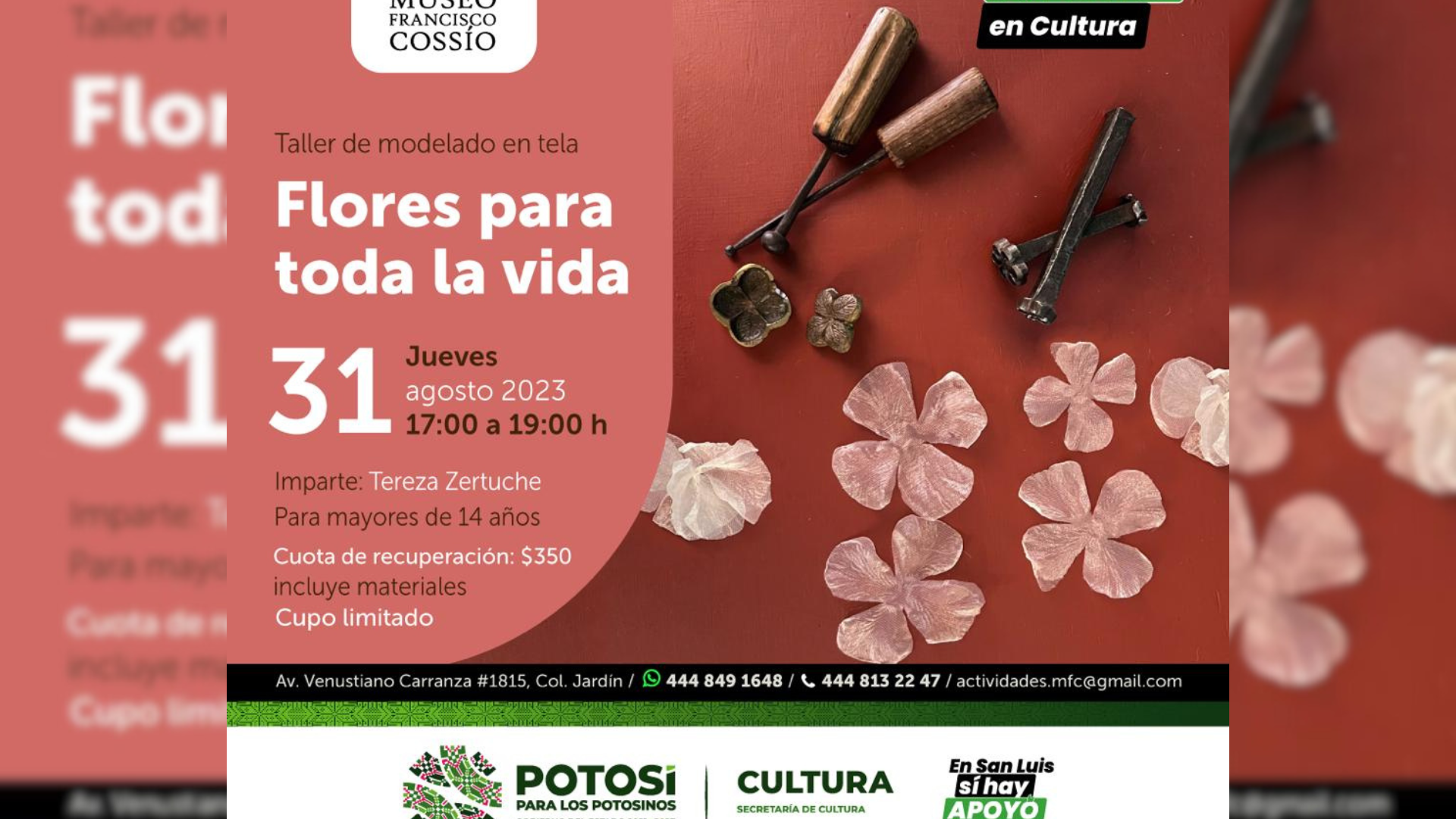 Flores para toda la vida, taller de modelado en tela