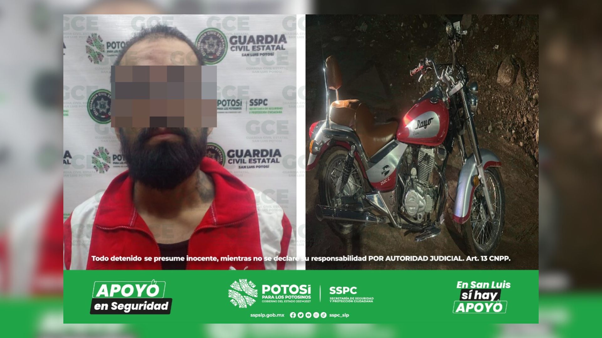 Guardia Civil Estatal detiene a hombre que manejaba una moto robada