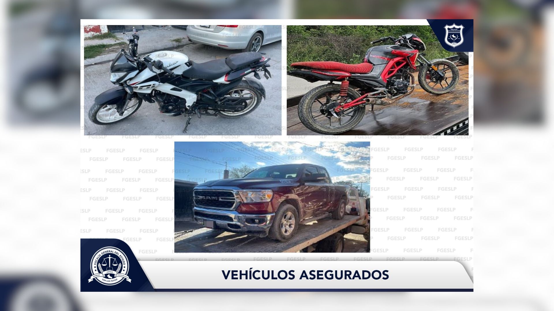 Recupera Policía De Investigaciones dos motocicletas y una camioneta en SLP 