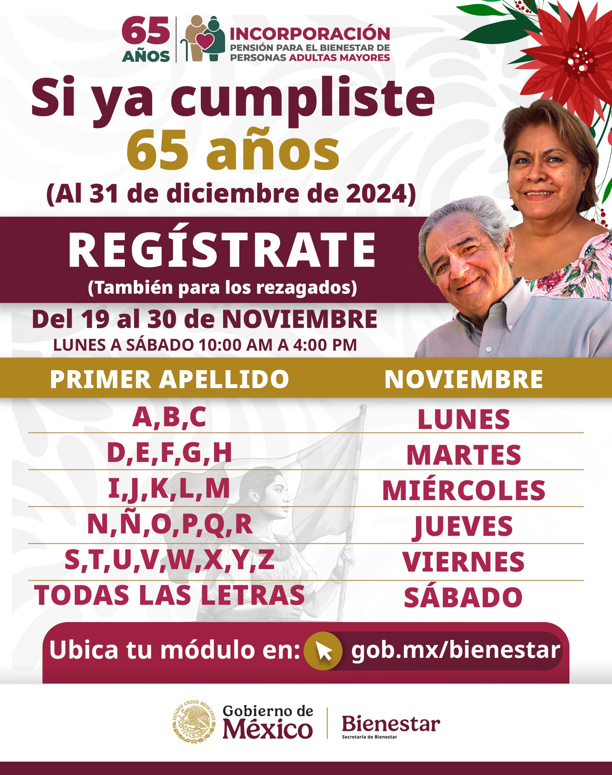 En San Luis Potosí del 19 al 30 de noviembre se lleva a cabo el registro a la Pensión para el Bienestar de las Personas Adultas Mayores que cumplieron o cumplen 65 años o más al 31 de diciembre