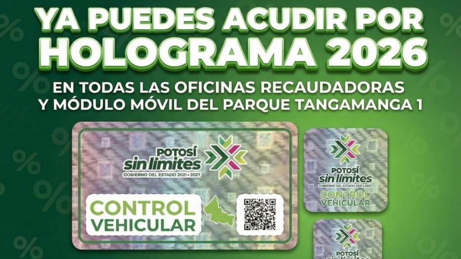 HOLOGRAMA VEHICULAR 2026 DISPONIBLE EN TODAS LAS RECAUDADORAS: FINANZAS